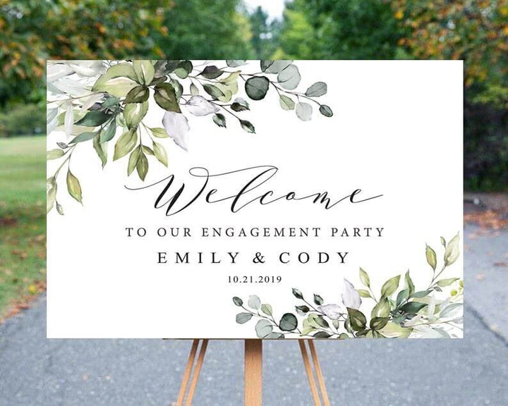 Editable Engagement Party Sign, Printable Welcome to Our Engagement Sign, Greenery Welcome sign, Engagement Party Printable, Templett, #GR1