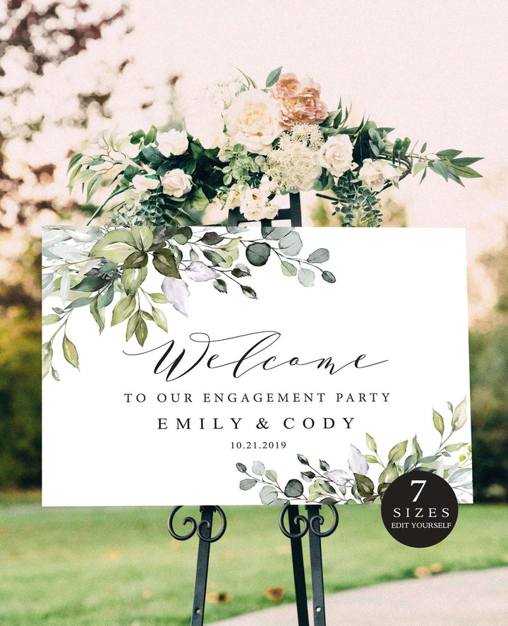 Editable Engagement Party Sign, Printable Welcome to Our Engagement Sign, Greenery Welcome sign, Engagement Party Printable, Templett, #GR1