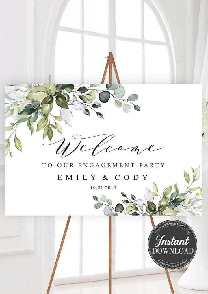 Editable Engagement Party Sign, Printable Welcome to Our Engagement Sign, Greenery Welcome sign, Engagement Party Printable, Templett, #GR1