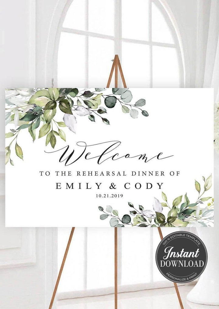 Editable Rehearsal Dinner Welcome Sign, Rehearsal Dinner Sign, Greenery Rehearsal Dinner, Wedding Rehearsal Sign, Templett, CHLOE