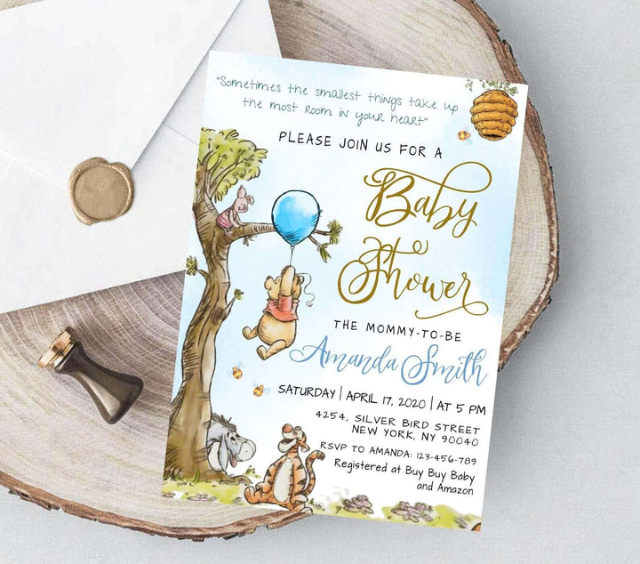 Editable Winnie the Pooh Baby Shower Invitation, Classic WinnieThe Pooh Invitation, Digital Invitation, Editable Templett , #BWP