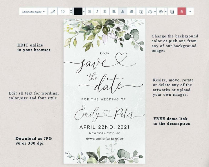 CHLOE - Save the Date Template Evite, Electronic Save the Date Floral Wreath, Wedding Save the Date Text Invite, Save the Date Electronic