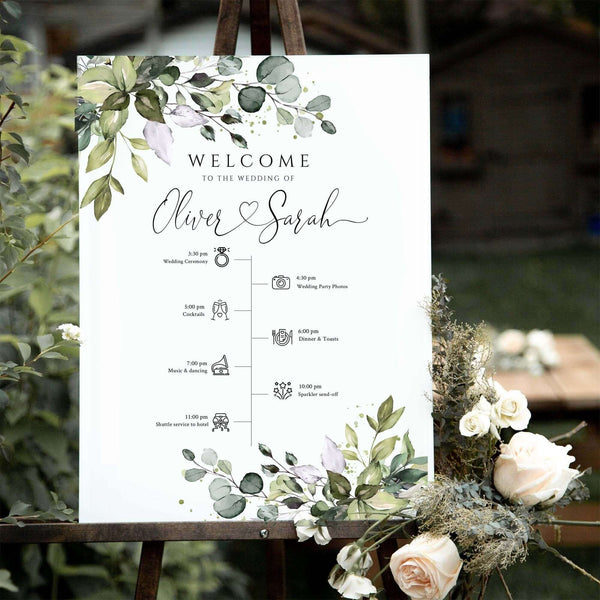 CHLOE - Editable Wedding Timeline Sign Template, Wedding Day Schedule Sign Template, Timeline with Wedding Day Icons, Templett, #SLNG