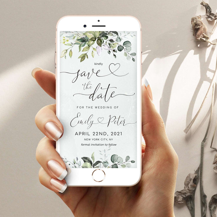 CHLOE - Save the Date Template Evite, Electronic Save the Date Floral Wreath, Wedding Save the Date Text Invite, Save the Date Electronic