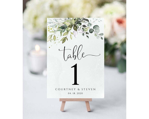 CHLOE - Wedding Table Number Template, 100% Editable Template, Elegant Table Numbers Printable, Greenery Table Numbers