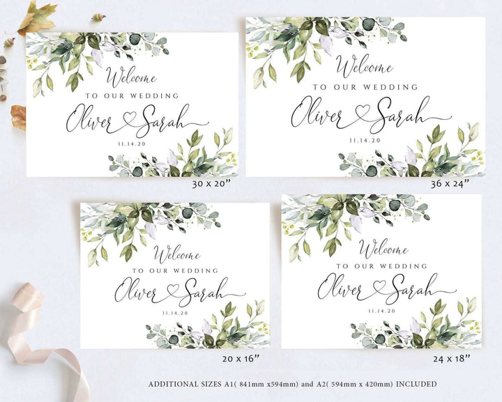 CHLOE - Editable Wedding Sign, Printable Wedding Welcome Sign, Greenery Welcome sign, Wedding Eucalyptus Sign, Wedding Template, YOU PRINT