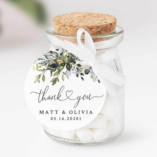 CHLOE - Round Favor Tag Template, Greenery Wedding Favor Tag, Round Sticker label Template, Circle thank you