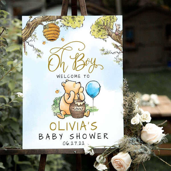 Winnie The Pooh Baby Shower Welcome Sign, Classic Winnie The Pooh Baby Shower Decorations, Oh Boy Welcome Sign, Digital File Templett, #BWP