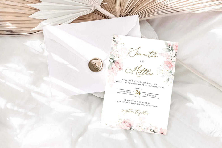 ROSA - Wedding Invitation Template, Blush Pink Wedding Template, Wedding Invitation, Floral Templett Invitation Editable Wedding Vol2