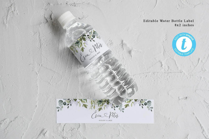 CHLOE - Editable Water Bottle Label Template, Chloe Baby Shower, Eucalyptus Greenery, Printable, Birthday Label, Templett