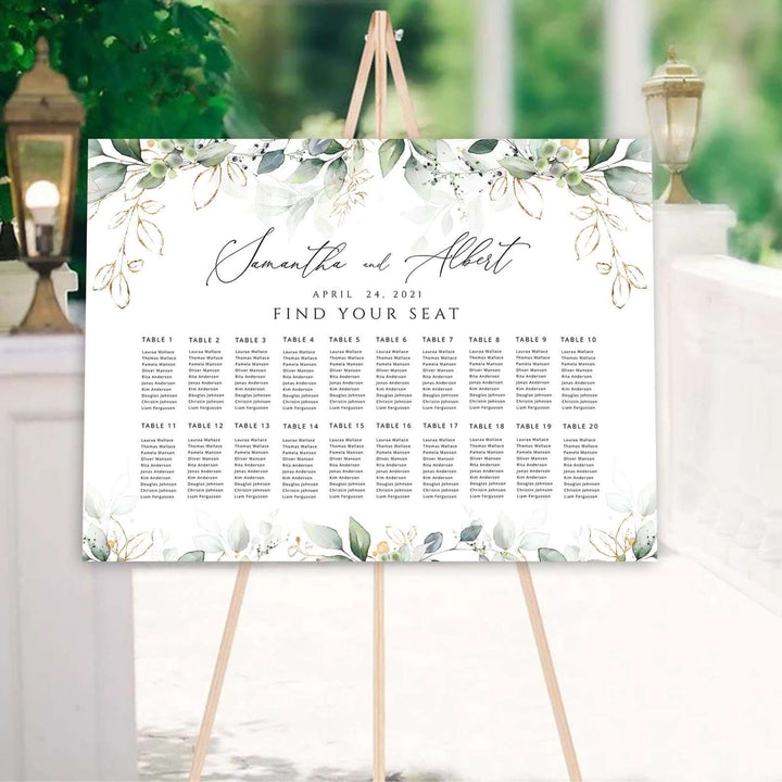 Greenery Seating Chart Template, Seating Chart Wedding, Table Seating Chart Template, Seating Chart Editable template, Templett #GR3