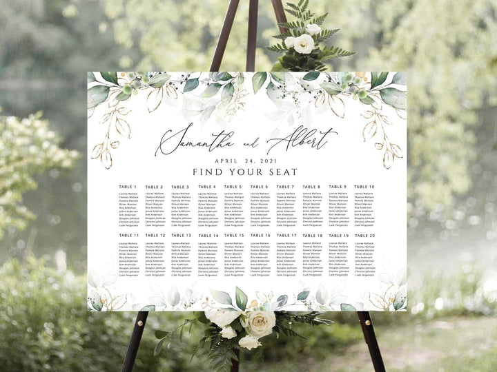 Greenery Seating Chart Template, Seating Chart Wedding, Table Seating Chart Template, Seating Chart Editable template, Templett #GR3