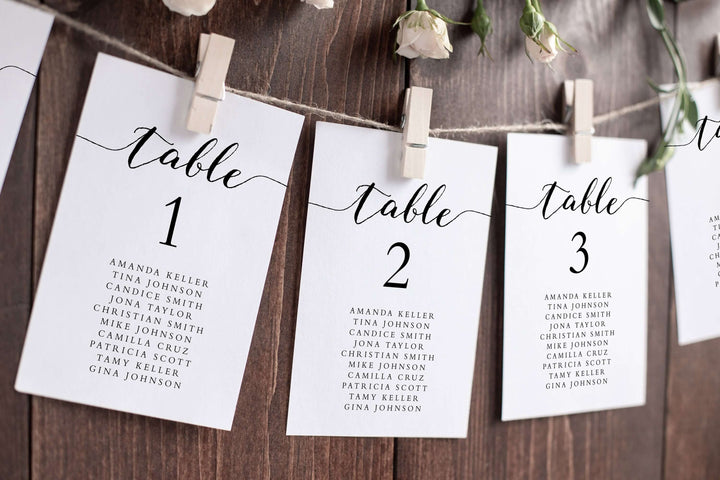 Editable Seating Chart Template, Wedding Seating Table Cards, Minimalist Seating Chart Cards, Table Number Seating Cards, Templett #BW1