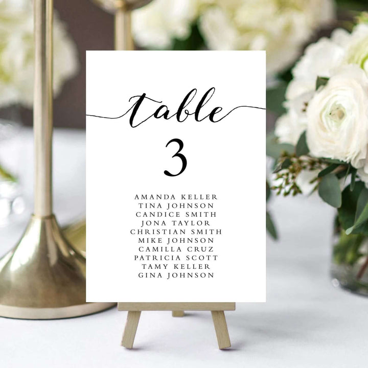 Editable Seating Chart Template, Wedding Seating Table Cards, Minimalist Seating Chart Cards, Table Number Seating Cards, Templett #BW1