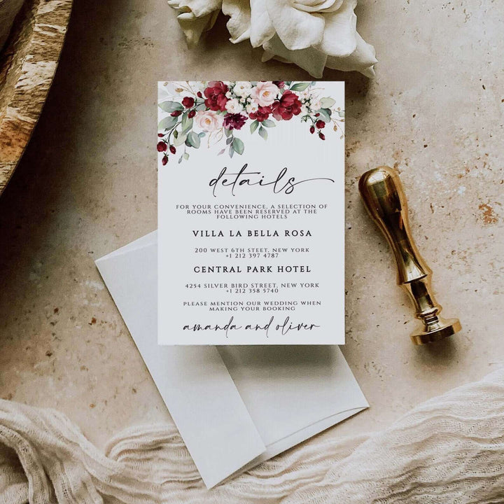 Burgundy Wedding Invitation Template, Burgundy Rose Wedding Template, Wedding Invitation, Floral Templett Invitation Editable Wedding #BUR