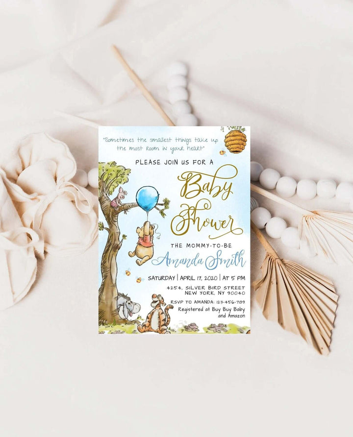 Editable Winnie the Pooh Baby Shower Invitation, Classic WinnieThe Pooh Invitation, Digital Invitation, Editable Templett , #BWP