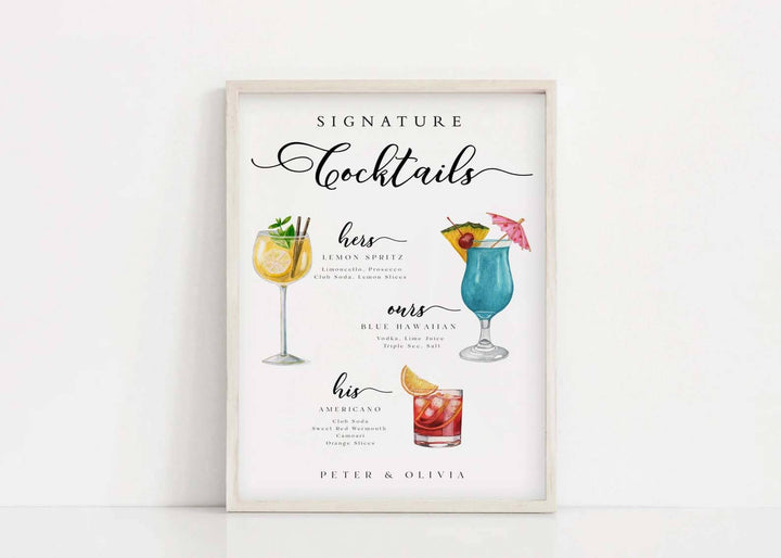 Signature Drink Sign Template, Editable Signature Cocktail Menu, His Hers and Ours Drink Bar Sign, Cocktail Table Sign, Drink Sign #MM2