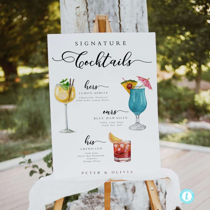 Signature Drink Sign Template, Editable Signature Cocktail Menu, His Hers and Ours Drink Bar Sign, Cocktail Table Sign, Drink Sign #MM2