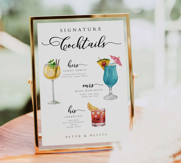 Signature Drink Sign Template, Editable Signature Cocktail Menu, His Hers and Ours Drink Bar Sign, Cocktail Table Sign, Drink Sign #MM2