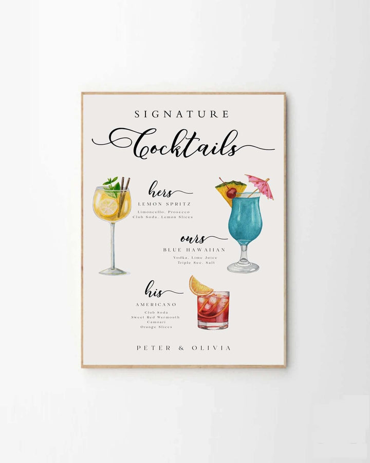 Signature Drink Sign Template, Editable Signature Cocktail Menu, His Hers and Ours Drink Bar Sign, Cocktail Table Sign, Drink Sign #MM2