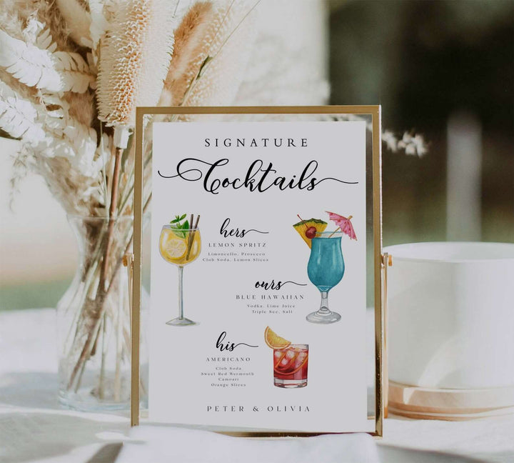 Signature Drink Sign Template, Editable Signature Cocktail Menu, His Hers and Ours Drink Bar Sign, Cocktail Table Sign, Drink Sign #MM2