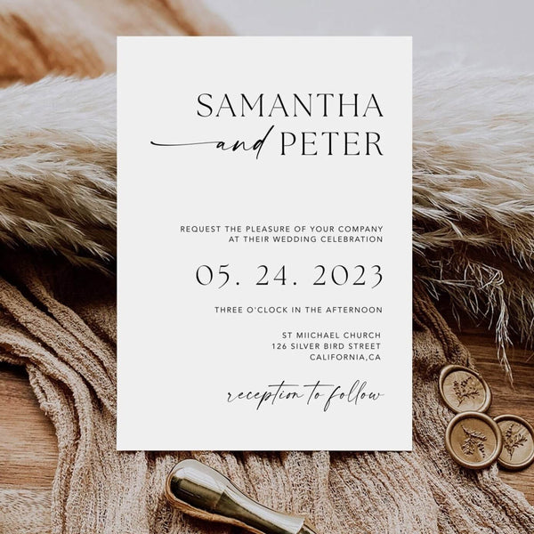 Minimal Wedding Invitation Template, Printable Wedding Invitation Card, 100% Editable Template, Simple Invitation #MM1