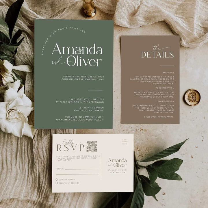 Minimal Wedding Invites with QR Code, Neutral Wedding Invite Suite, Modern Invite, Simple Editable Invite Template, #MM2