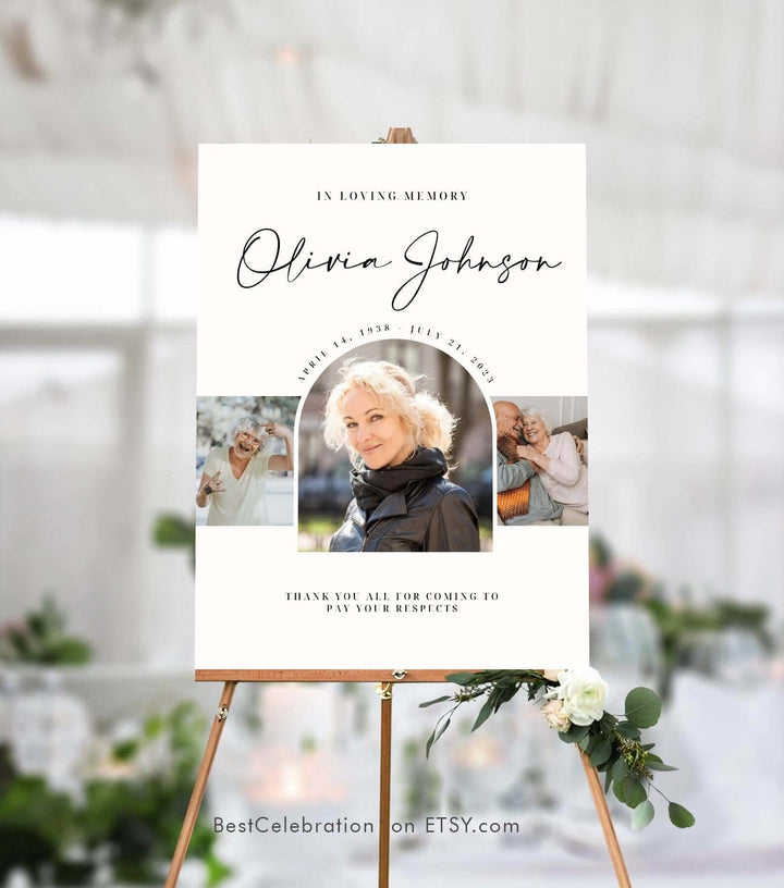 Funeral Sign, Funeral Photo Collage Template, Celebration of Life, In Loving Memorial Poster, Modern Minimal Sign, CANVA FILE # FNRL