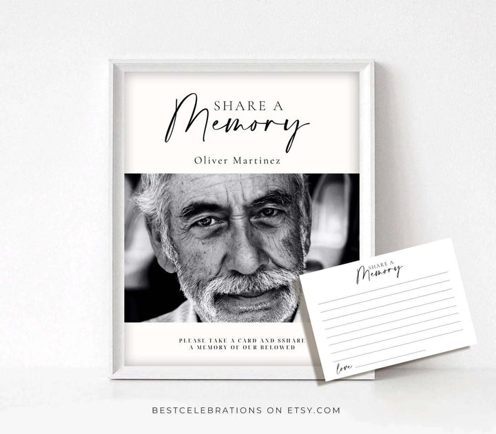 Editable Share a Memory Sign & Cards, Photo Share A Memory Set Template, Instant Download, Sign And Cards, Obituary Template Canva #FNRL