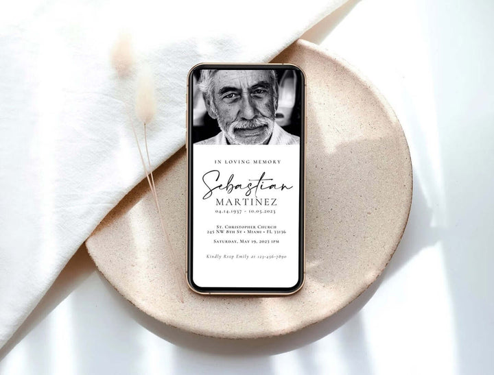 Funeral Evite, Electronic Funeral Announcement, Funeral Invitation for Smartphones, Celebration of Life , Minimalist, Canva Template #FNRL