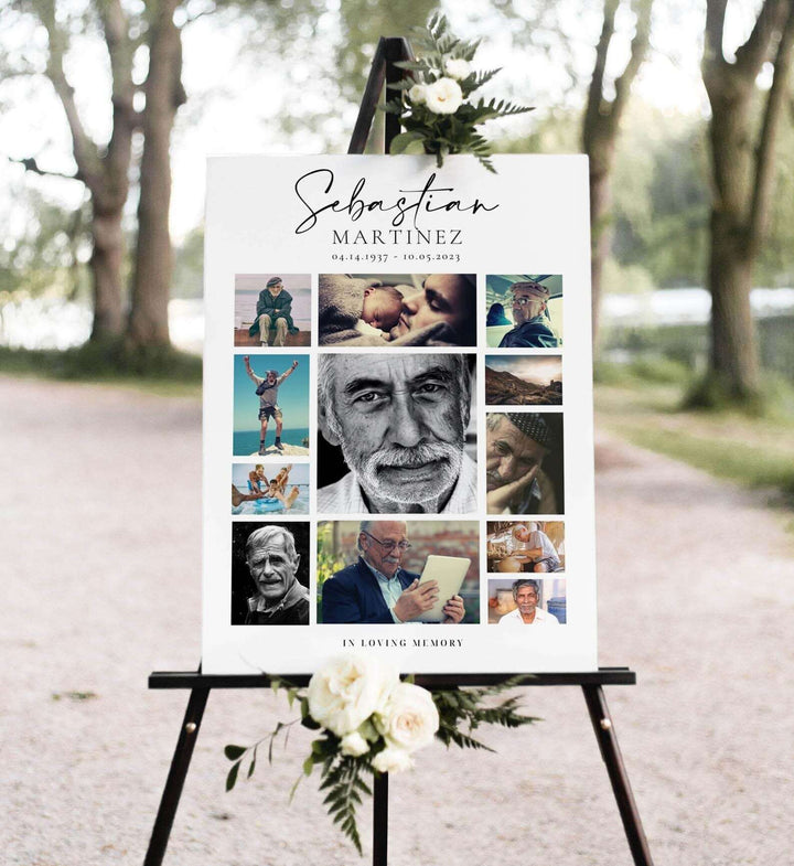 Editable Funeral Photo Collage Sign - Minimalist Celebration of Life Poster | Large Funeral Sign | Memorial Sign | Canva #FNRL