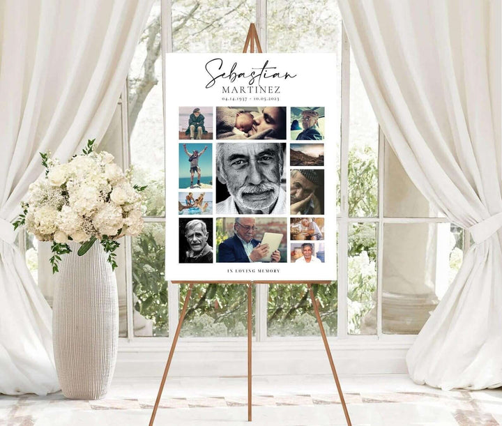 Editable Funeral Photo Collage Sign - Minimalist Celebration of Life Poster | Large Funeral Sign | Memorial Sign | Canva #FNRL