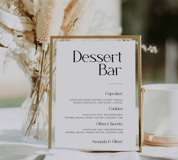 Minimalist Dessert Menu Sign, Wedding Sweets Table Sign, Editable Wedding Signage, TEMPLETT, Simple Editable Template, #MM2