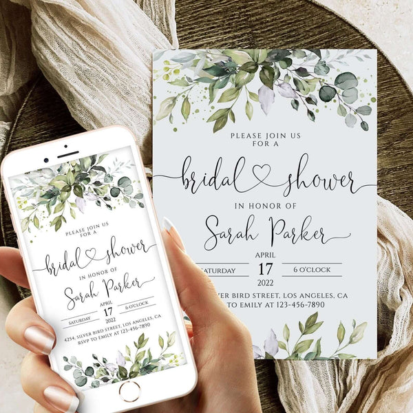 CHLOE - Bridal Shower Invitation, Eucalyptus Bridal Shower Invite, Printable Bridal Shower Invitation, Boho Bridal Shower