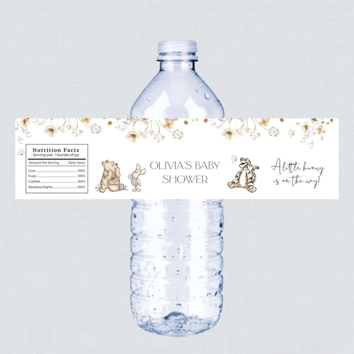 Winnie The Pooh Water Bottle Label Template, Winnie The Pooh Baby Shower, Gender Neutral, Printable, Birthday Label, Templett , #WTPG