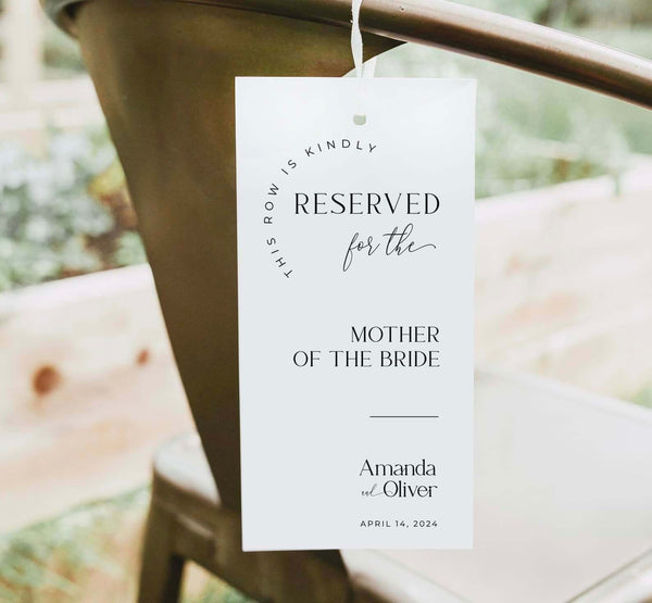 Minimal Wedding Reserved Seating Template, Modern Printable Chair Tags, Editable Seating Tag, Minimal Reserved Wedding Tag #MM2