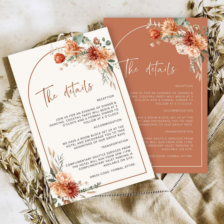 Terracotta Wedding Invitation With QR Code , Boho Floral Arch Invitation Bundle, Rustic Editable Wedding Template Deatails and Rsvp #MARELLA