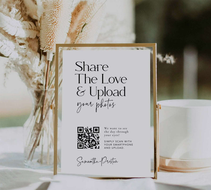 Minimalist Share the Love Photo Sign with QR Code, Guest Photo Sharing EDITABLE Capture Love Wedding Sign 4x6, 5x7, 8x10, 16x20, 18x24 #MM2