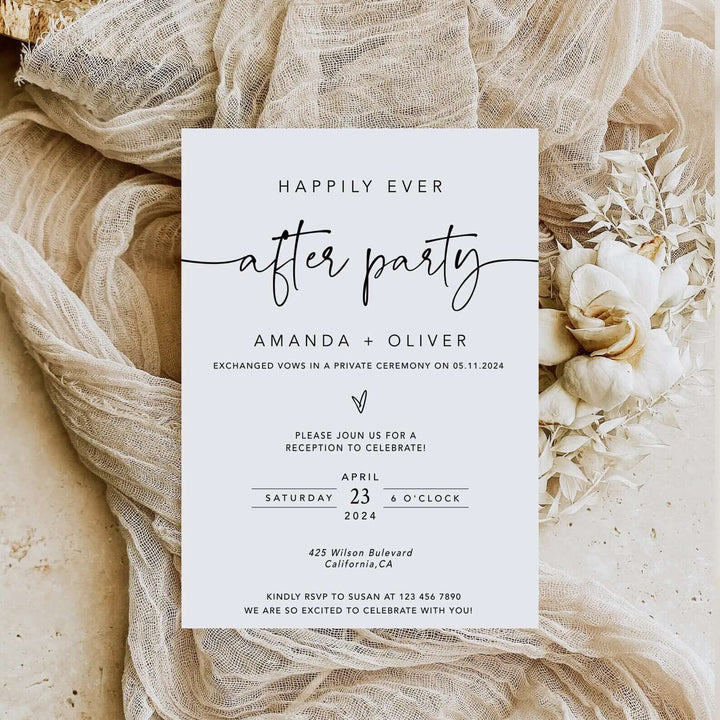 Happily Ever After Party Invitation, Reception Party Invite, Minimalist Wedding Elopement Announcement Card, Templett #MM2