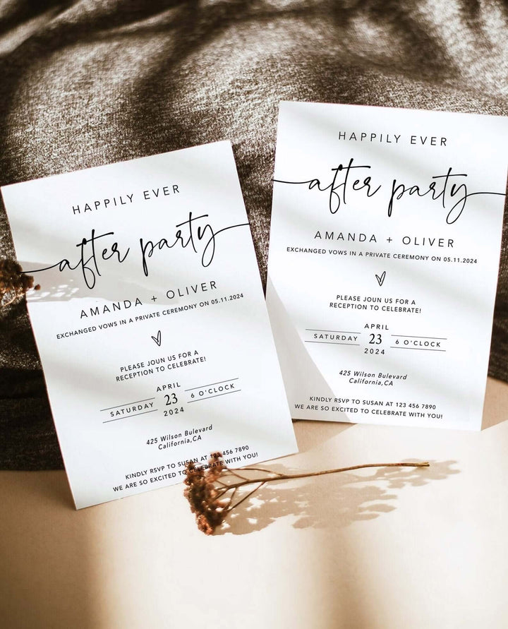 Happily Ever After Party Invitation, Reception Party Invite, Minimalist Wedding Elopement Announcement Card, Templett #MM2