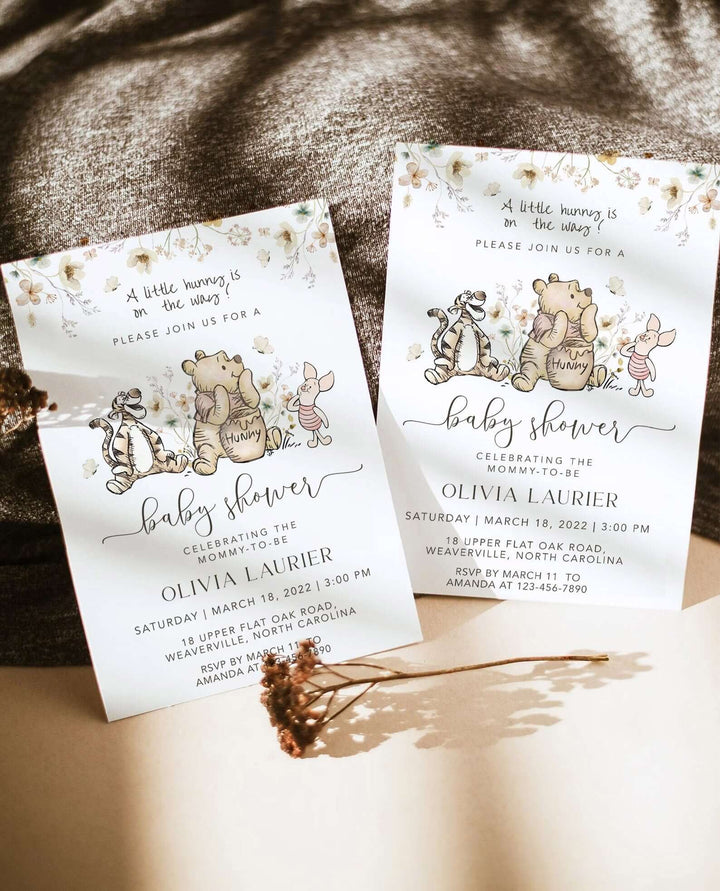 Winnie The Pooh Invitation, Gender Neutral Baby Shower Bundle, Editable Invite, Book Request, Diaper Raffle, Thank You Tag and Card #WTPG