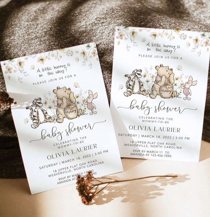 Winnie The Pooh Invitation, Cute Gender Neutral Baby Shower Template, Editable Winnie Pooh Baby Shower Party, #WTPG