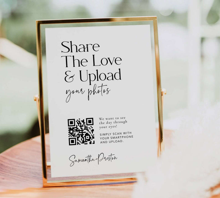 Minimalist Share the Love Photo Sign with QR Code, Guest Photo Sharing EDITABLE Capture Love Wedding Sign 4x6, 5x7, 8x10, 16x20, 18x24 #MM2