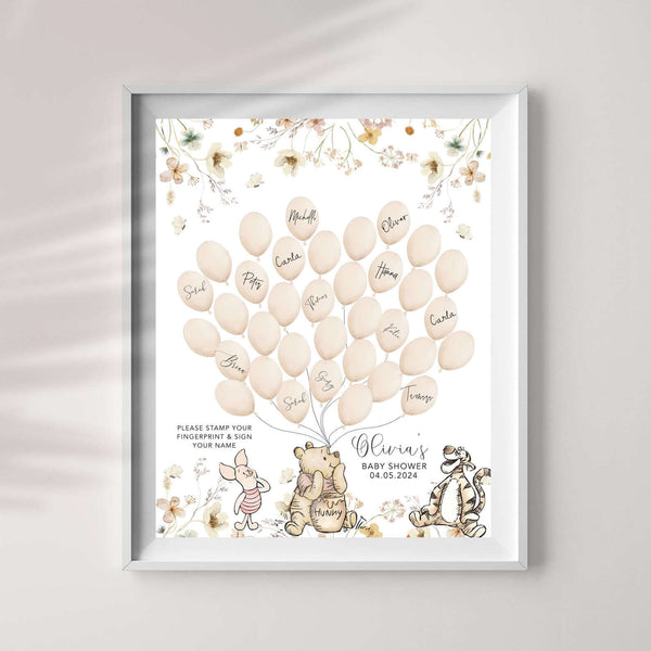 Baby Shower Signature Guest Book, Fingerprint Tree, Gender Neutral Winnie The Pooh Sign, Printable Table Sign, Party Sign Decorations #WTPG