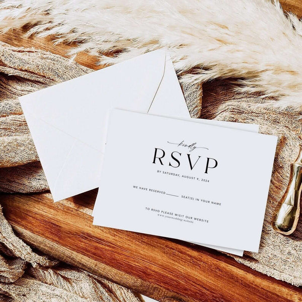 Wedding Rsvp Card Template, DIY Rsvp Card, Simple Wedding Response, Black & White Minimalist, 100% Editable Text, Diy, Digital Download #MM2