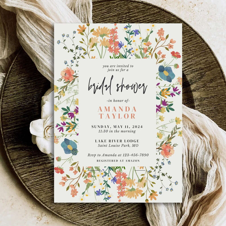 Wildflower Bridal Shower Invitation template, Summer Spring Bridal Shower, Floral invite, Cottage Floral, Editable CANVA Template WFL