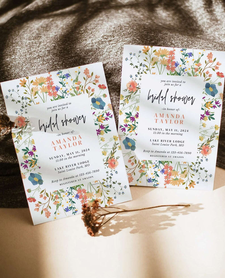 Wildflower Bridal Shower Invitation template, Summer Spring Bridal Shower, Floral invite, Cottage Floral, Editable CANVA Template WFL