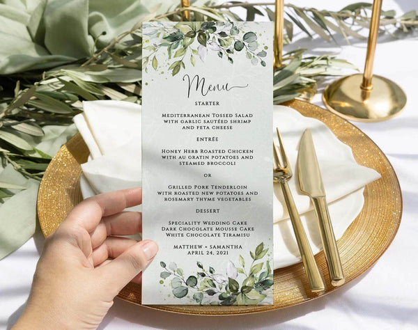 CHLOE - Rustic Wedding Menu Template, Greenery Menu card template, Calligraphic Wedding Menu, Eucalyptus Menu, Templett Wedding Menu card