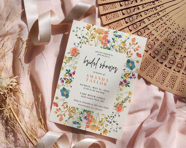 Wildflower Bridal Shower Invitation template, Summer Spring Bridal Shower, Floral invite, Cottage Floral, Editable CANVA Template WFL