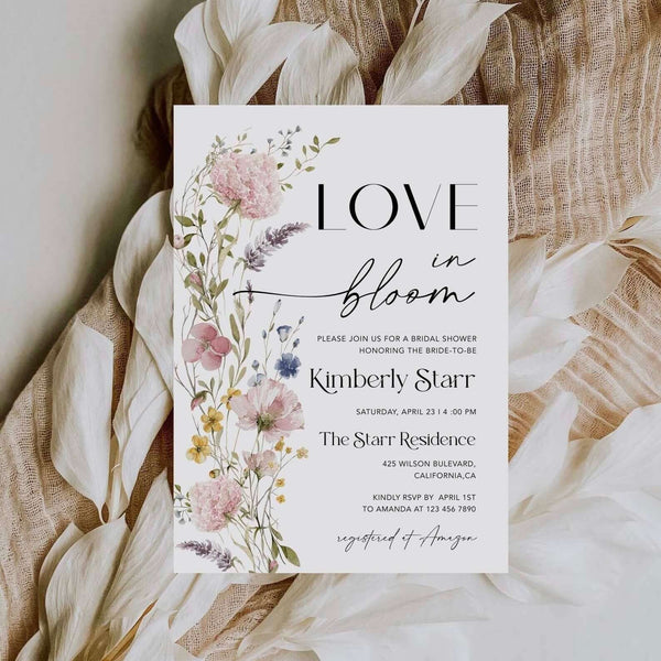 Love In Bloom Bridal Shower Invitation, Wildflower Bridal Shower Invite, Editable Bridal Shower Invitation, Pink Garden Flower Template PWFL